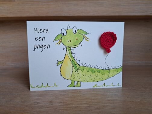 Kaartje Met Gehaakt Detail - Draakje Hoera Een Jongen