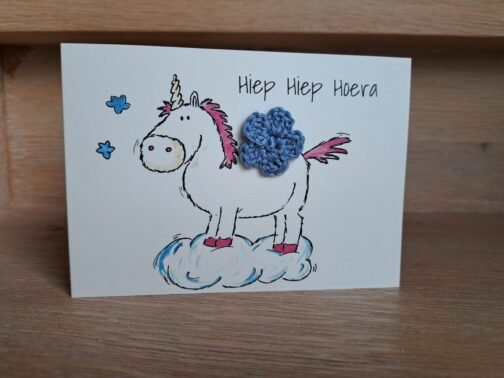 Kaartje Met Gehaakt Detail - Eenhoorn Hiep Hiep Hoera
