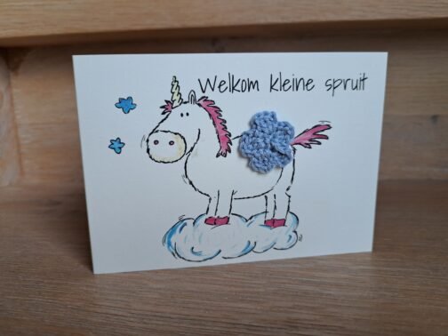 Kaartje Met Gehaakt Detail - Eenhoorn Welkom Kleine Spruit