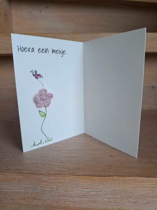 Kaartje Met Gehaakt Detail - Flamingo Hoera Een Meisje - Afbeelding 2