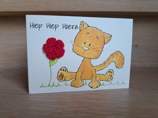 Kaartje Met Gehaakt Detail - Kat Hiep Hiep Hoera