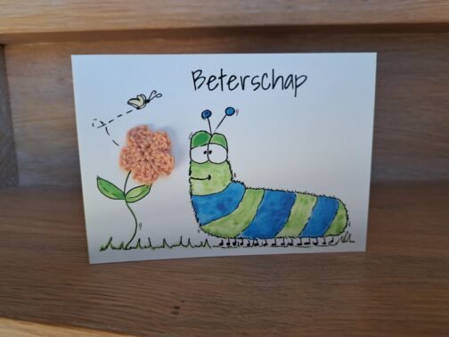 Kaartje Met Gehaakt Detail - Rups Beterschap