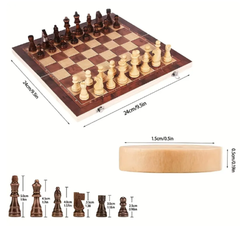 3 in 1 Spel Schaken-Dammen-Backgammon - Afbeelding 5