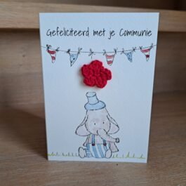 Kaartje Met Gehaakt Detail - Communie Olifant Blauw