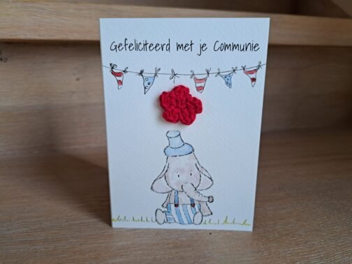Kaartje Met Gehaakt Detail - Communie Olifant Blauw