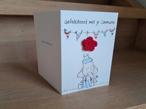 Kaartje Met Gehaakt Detail - Communie Olifant Blauw - Afbeelding 3