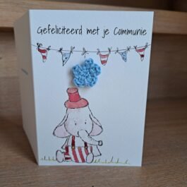 Kaartje Met Gehaakt Detail - Communie Olifant Rood