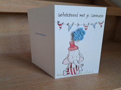 Kaartje Met Gehaakt Detail - Communie Olifant Rood - Afbeelding 3