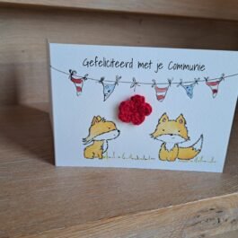 Kaartje Met Gehaakt Detail - Communie Vosjes
