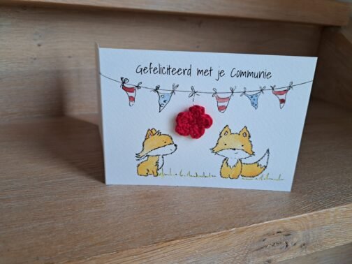 Kaartje Met Gehaakt Detail - Communie Vosjes