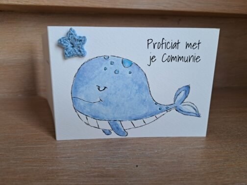 Kaartje Met Gehaakt Detail - Communie Walvis