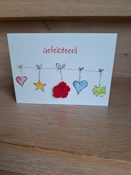 Kaartje Met Gehaakt Detail - Gefeliciteerd