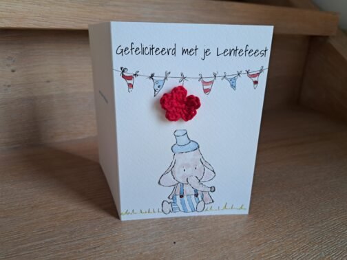 Kaartje Met Gehaakt Detail - Lentefeest Olifant Blauw