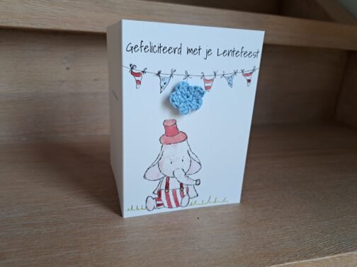 Kaartje Met Gehaakt Detail - Lentefeest Olifant Rood