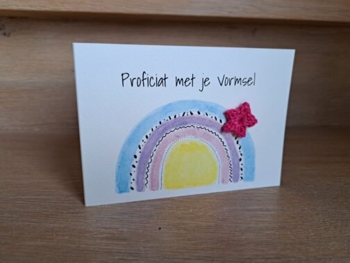 Kaartje Met Gehaakt Detail - Vormsel Regenboog