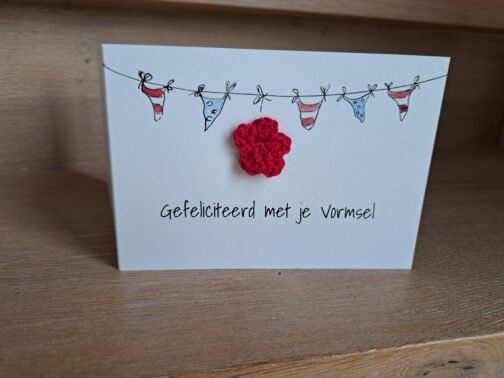 Kaartje Met Gehaakt Detail - Vormsel Vlagjes