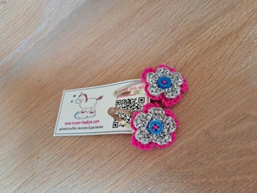 Haarspeldjes met gehaakt detail - Roze-Zilver-Blauw - Afbeelding 4