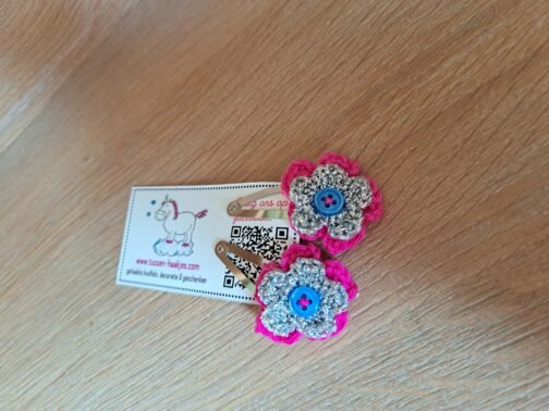 Haarspeldjes met gehaakt detail - Roze-Zilver-Blauw