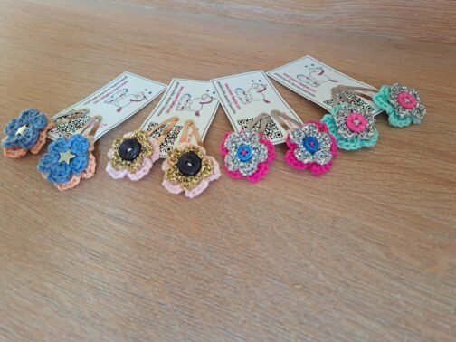 Haarspeldjes met gehaakt detail - Mintgroen-zilver-roze - Afbeelding 2