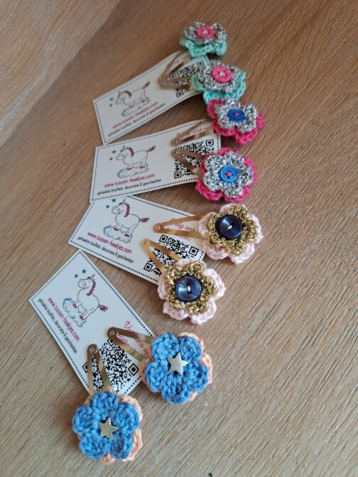 Haarspeldjes met gehaakt detail - Mintgroen-zilver-roze - Afbeelding 3