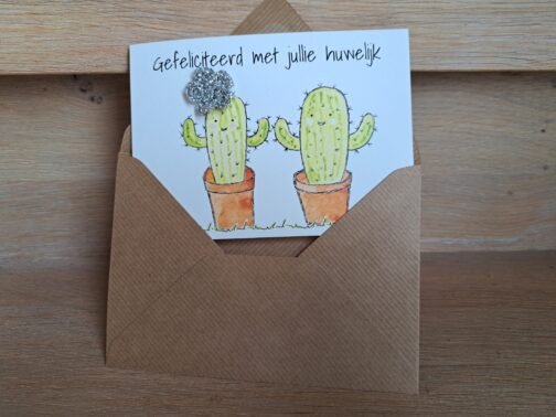 Kaartje Met Gehaakt Detail - Huwelijk Cactussen - Afbeelding 3