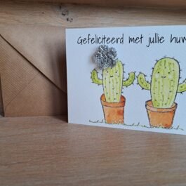Kaartje Met Gehaakt Detail - Huwelijk Cactussen