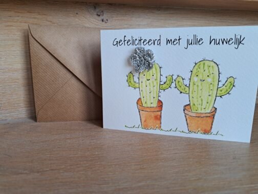 Kaartje Met Gehaakt Detail - Huwelijk Cactussen