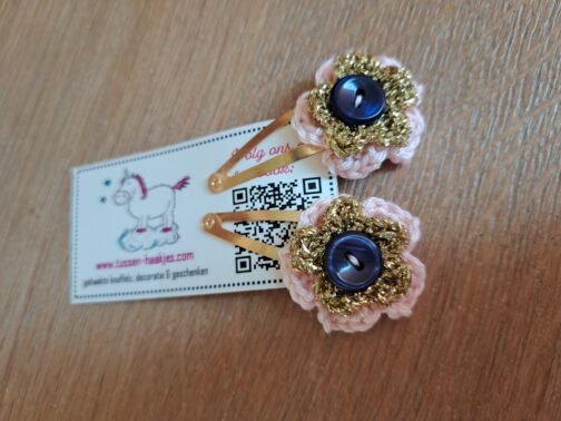 Haarspeldjes met gehaakt detail - Roze-goud-blauw
