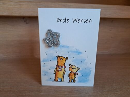Kaartje Met Gehaakt Detail - Kerstmis Beertjes
