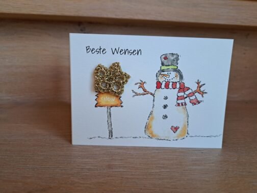 Kaartje Met Gehaakt Detail - Kerstmis Sneeuwman