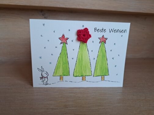 Kaartje Met Gehaakt Detail - Kerstbomen