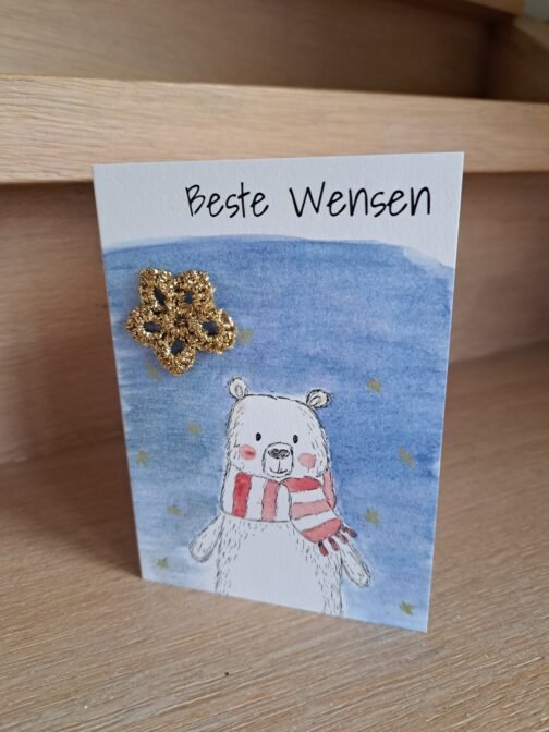 Kaartje Met Gehaakt Detail - Beste Wensen Beer