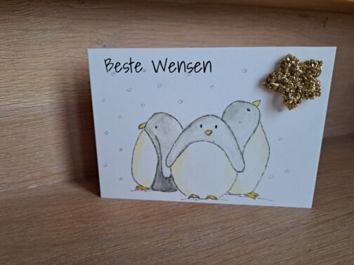 Kaartje Met Gehaakt Detail - Beste Wensen Pinguïns