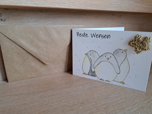 Kaartje Met Gehaakt Detail - Beste Wensen Pinguïns - Afbeelding 2
