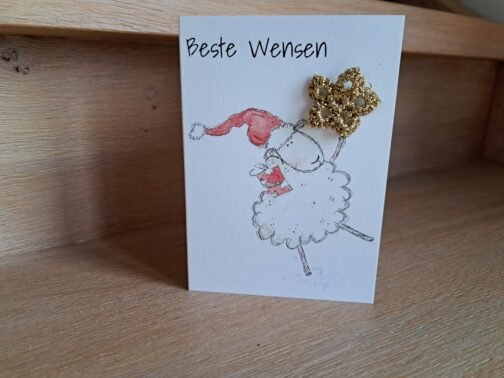 Kaartje Met Gehaakt Detail - Beste Wensen Schaap