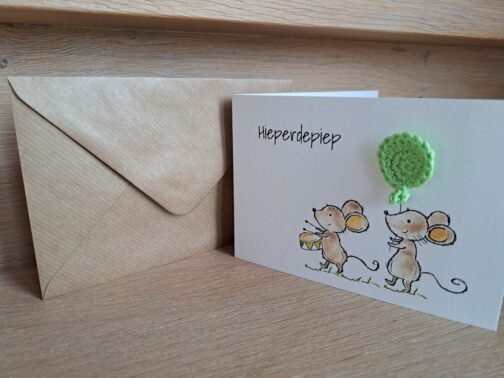 Kaartje Met Gehaakt Detail - Hieperdepiep Muisjes - Afbeelding 3