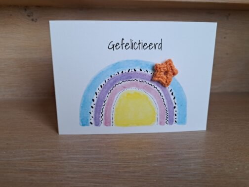 Kaartje Met Gehaakt Detail - Regenboog Gefeliciteerd