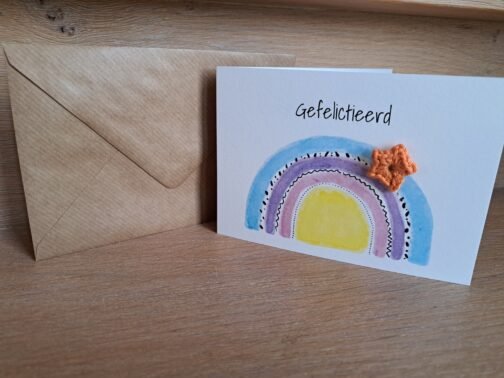 Kaartje Met Gehaakt Detail - Regenboog Gefeliciteerd - Afbeelding 3