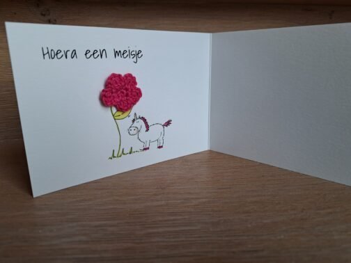 Kaartje Met Gehaakt Detail - Unicorn Hoera Een Meisje - Afbeelding 2