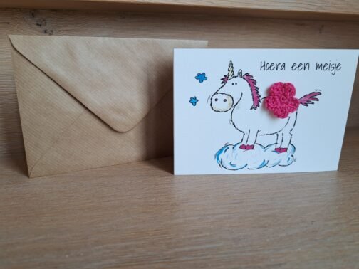 Kaartje Met Gehaakt Detail - Unicorn Hoera Een Meisje - Afbeelding 3