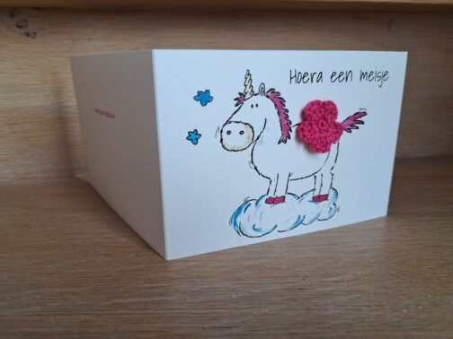 Kaartje Met Gehaakt Detail - Unicorn Hoera Een Meisje - Afbeelding 4