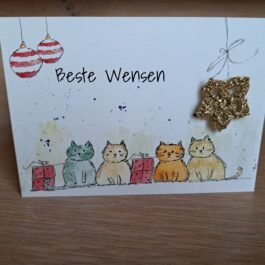 Kaartje Met Gehaakt Detail - Beste Wensen Katten Op Een Rij