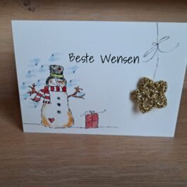 Kaartje Met Gehaakt Detail - Beste Wensen Sneeuwman Geschenk