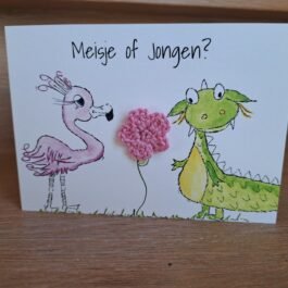 Kaartje Met Gehaakt Detail - Meisje of Jongen Flamingo Draak